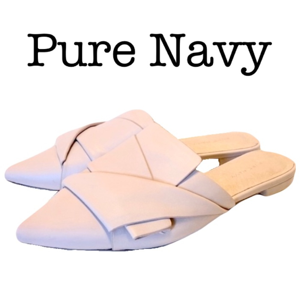 Pure Navy Pale Pink Pointed Knotted Leather Mules Size 7